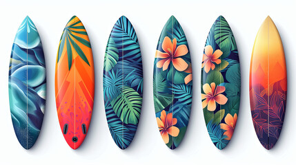 set of Surfboards in tropical colors 