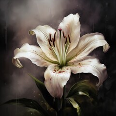 White lily flower on a dark background. 3d illustration.