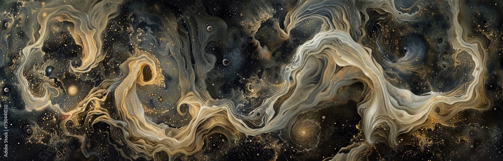 Wall mural abstract formations resembling planetary orbits and cosmic trajectories against a backdrop of swirli