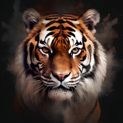 Tiger portrait on a black background. Vector illustration for your design