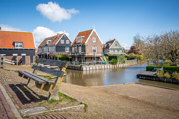 Marken harbor with traditional houses, Waterland, North Holland, Netherlands