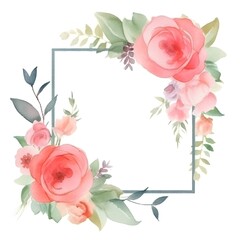 Watercolor floral frame isolated on white background. Hand drawn illustration.