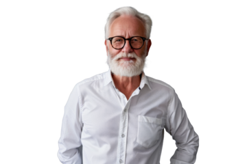 Portrait studio Smart and healthy senior business man wearing suit and t shirt that posing and smiling relaxedly isolated on transparent png background.
