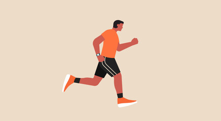 Fototapeta na wymiar Energetic Man Running, Healthy Lifestyle Exercise Concept, Vector Flat Illustration Design