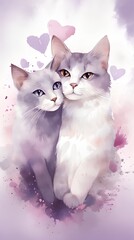 Two cats on a watercolor background. Watercolor illustration of two cats.