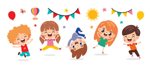 Group Of Happy Cartoon Kids
