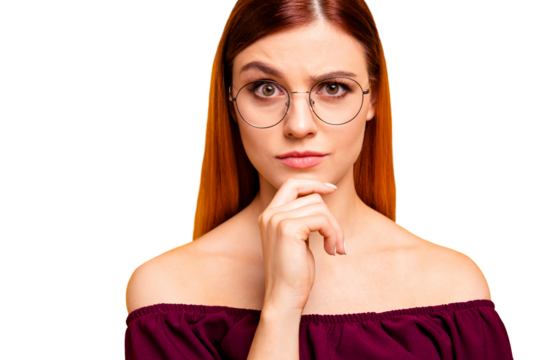 Close up portrait of smart young in glasses loked at camera isolated on yellow background - Powered by Adobe