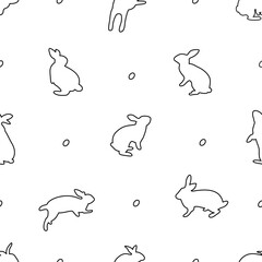 Cute outline bunnies seamless pattern. Easter holiday design element. Vector illustration.