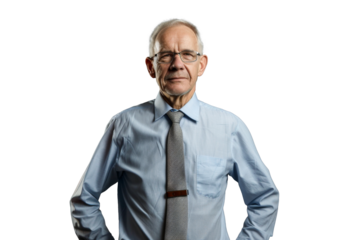 Portrait studio Smart and healthy senior business man wearing suit and t shirt that posing and smiling relaxedly isolated on transparent png background.