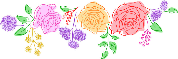 Beautiful bouquet of roses. Illustration for greeting card, wedding invitation and other holiday background.