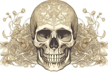 Skull with floral ornament. Tattoo art. Vector illustration.