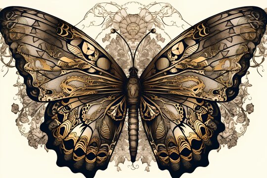 Tattoo art butterfly, sketch for your design. Vector illustration