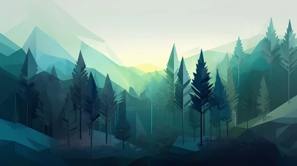 Poster Mountains and forest landscape background. Vector illustration. Eps 10. © Ai