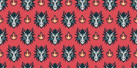 Foto op Canvas Mystical dragon background.Seamless pattern. Vector. 幻想的ドラゴンのシームレスパターン © tabosan