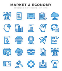 Vector icons set of Market & Economy. Two Color style Icons.
