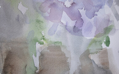 Abstract springtime background. Implicit pastel color watercolor wet brush strokes. Natural colors texture dirty stains decorative effect.