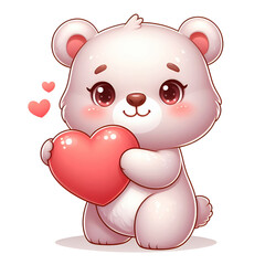 Obraz premium Cute teddy bear with heart isolated on transparent background. AI 