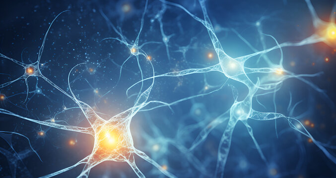Microscopic view of human brain neurons, Neurons sending brain activity firing biology electrical nerve signal neurotransmitter chemical receptor cell dendrite neural medical surgery, generative Ai