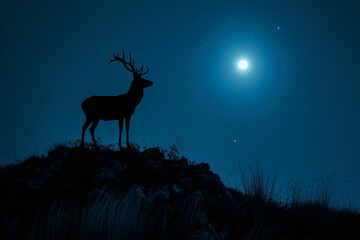 Deer Silhouette on a Hill in the Moonlight, World Wildlife Day