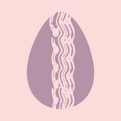 Easter egg vector illustration. Cute purple egg decorated with hand drawn brush strokes on pastel pink background. Flat cartoon poster. Egg hunt modern textured design for cards, print, social media