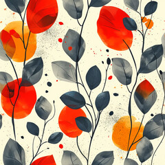 Flowers Plants Leaves Frameless patterns to enlarge and use as a graphic element like background, ai generated
