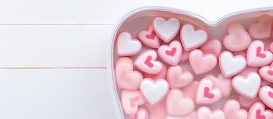 Vibrant Heart-Shaped Cookie Box Overflowing with Pink and White Sweet Treats