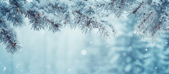 Serene Winter Scene: Snow Adorns Pine Tree Branches in Peaceful Nature Setting