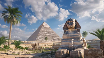 Foto op Canvas The Great sphinx with the Pyramid of Khufu in the background © Gefer