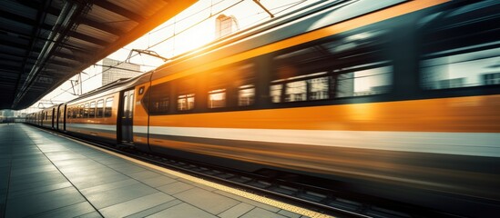 Vibrant Train Speeds Through Busy Railway Station as Passengers Await Arrival