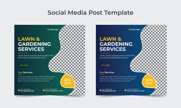 Lawn or gardening service social media post and web banner square template design.
