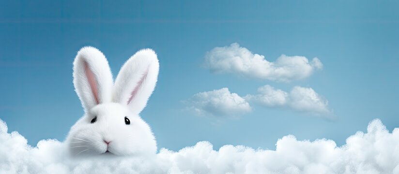 Whimsical White Rabbit Enjoys Peaceful Serenity Sitting Among Fluffy Clouds