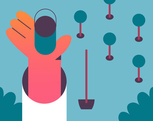 Mutual support. Public yard improvements. People plant trees and plants. Voluntary services. Flat vector illustration.