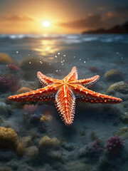 Flying Starfish Gliding Above the Waves. Generative AI