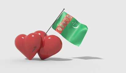 Cuori uniti da una bandiera con colori Turkmenistan