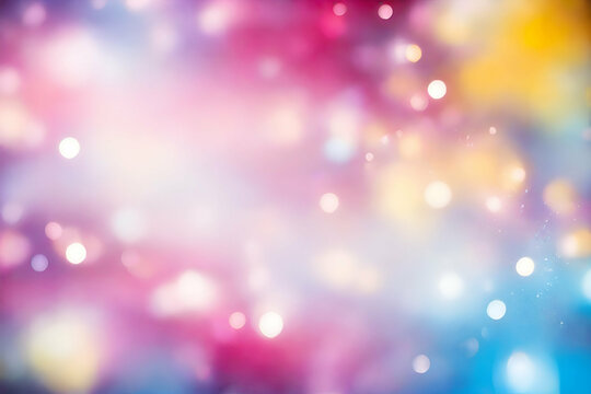 Round shaped bokeh, blur colorful light, yellow, red, pink, white in soft blue fading tone
