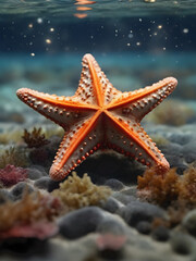 Flying Starfish Gliding Above the Waves. Generative AI