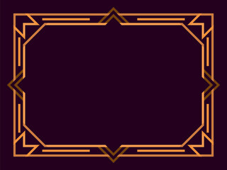 Art deco frame. Vintage linear border. Geometric frame in gold color in line art style with space for text. Design a template for invitation, leaflet and greeting card. Vector illustration