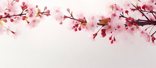 Ethereal Cherry Blossom Branch Blooms Against Serene White Backdrop