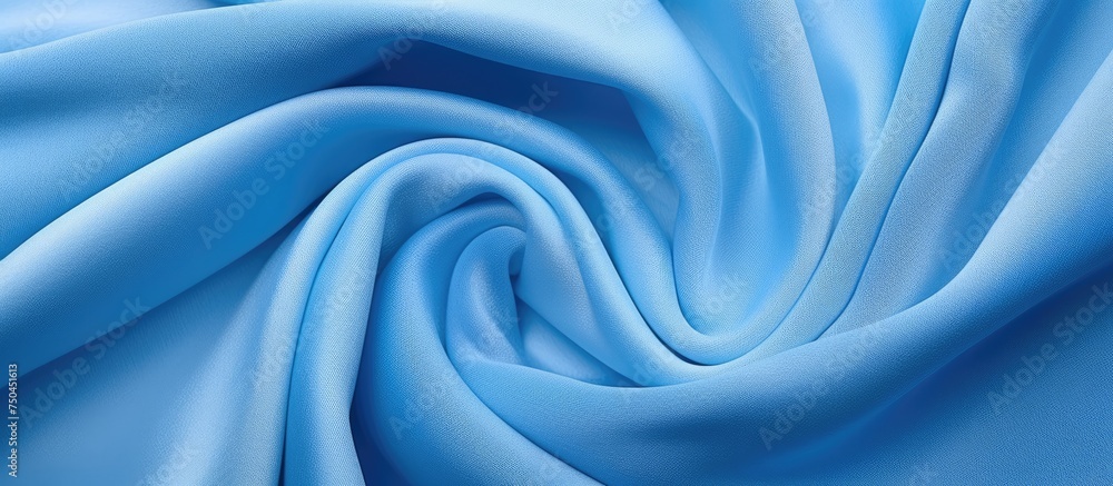 Poster Ethereal Blue Fabric Swirl - Mesmerizing Top View Circular Pattern Background