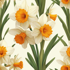 daffod flower pattern, frameless pattern to enlarge and use as graphic element like background, tiles, ai generated