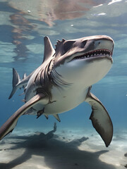 Hammerhead Sharks Roaming the Depths. Generative AI - obrazy, fototapety, plakaty