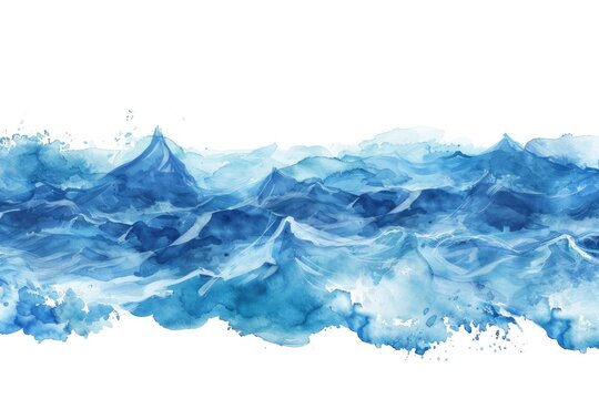 A serene blue watercolor painting of a majestic mountain range. Perfect for nature lovers and travel enthusiasts