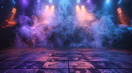 Tile floor with concert spot lighting and smoke over d