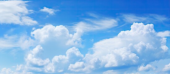 Naklejka na ściany i meble Serenity of Nature: Bright Blue Sky with Fluffy Cumulus Clouds After a Refreshing Rainfall