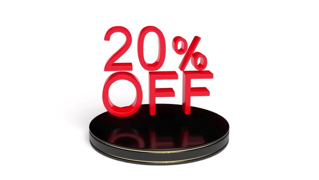 Marketing Red 20 percent off on black podium able to loop endless 4k