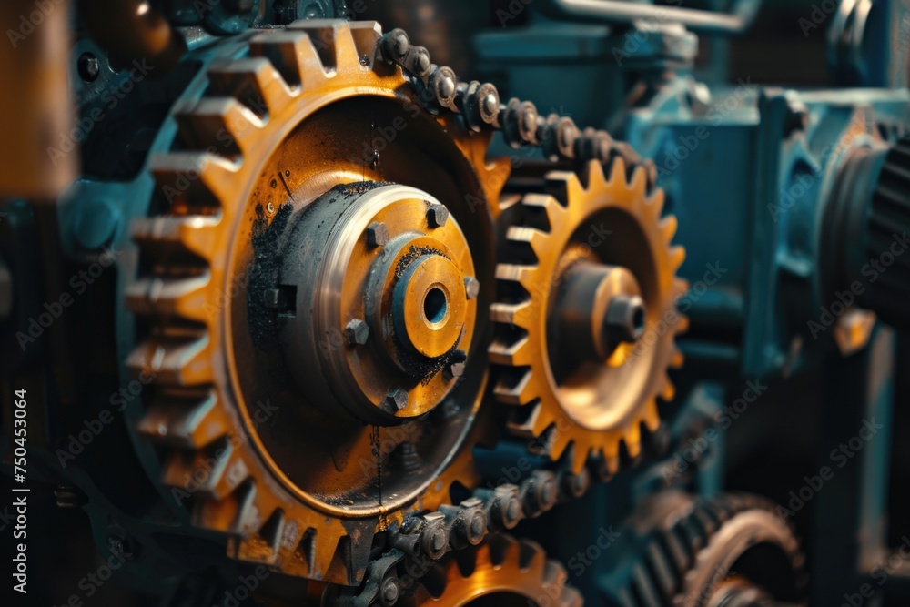 Poster detailed view of gears on a machine, suitable for industrial concepts