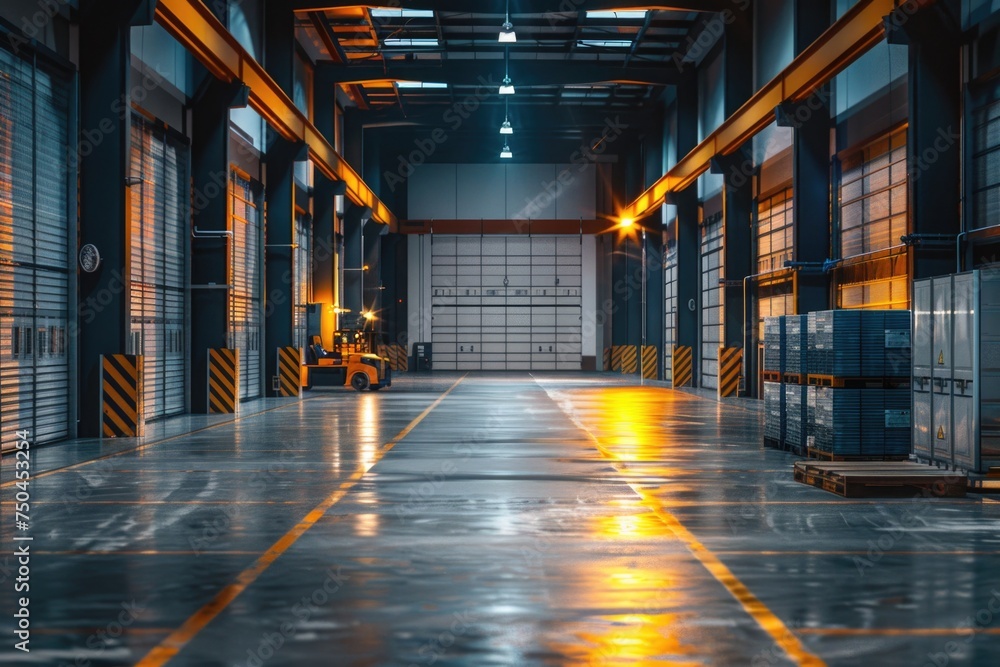 Poster A warehouse filled with numerous pallets. Ideal for logistics and storage concepts