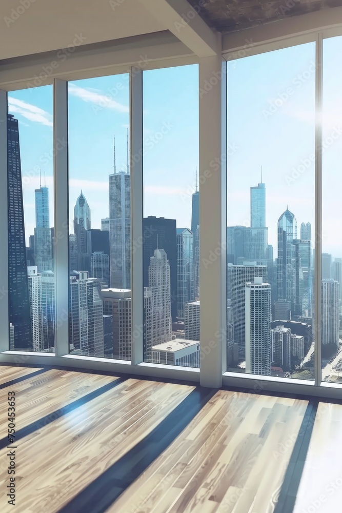 Aufkleber a view of a city through a large window. perfect for urban design projects