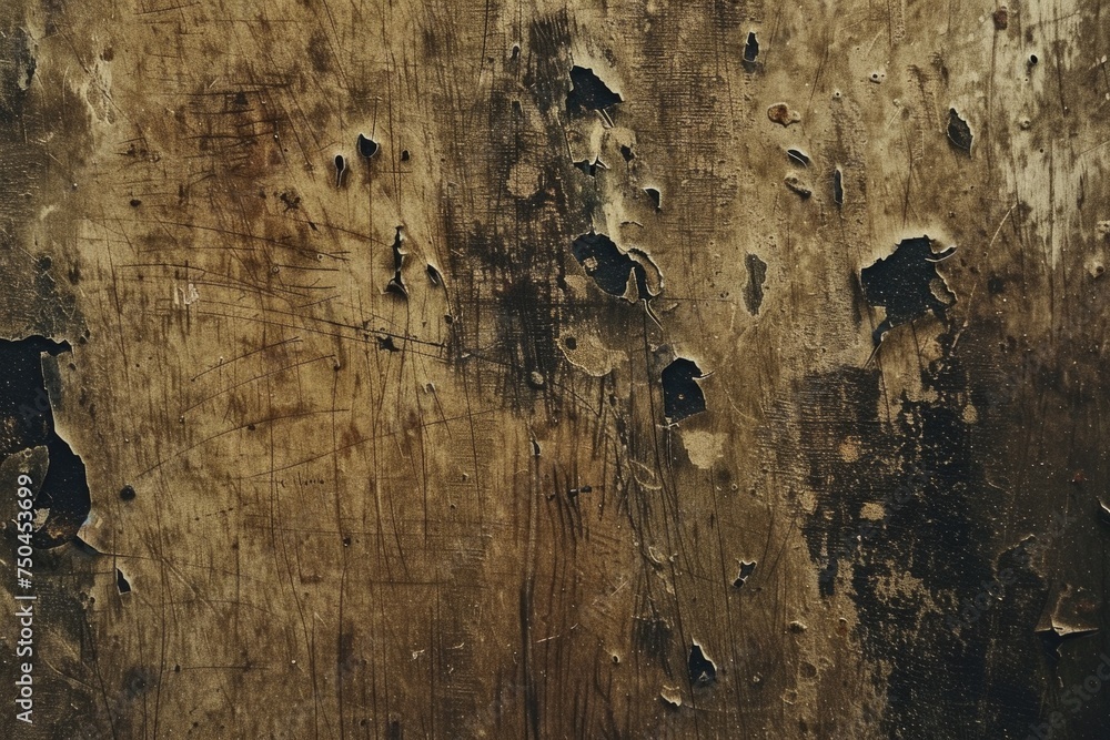 Poster close up of weathered wooden surface with peeling paint. ideal for texture backgrounds