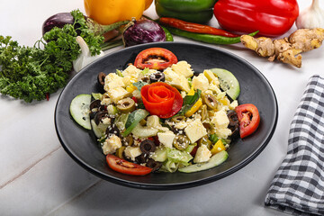 Greek salad with feta, tomato and cucumber